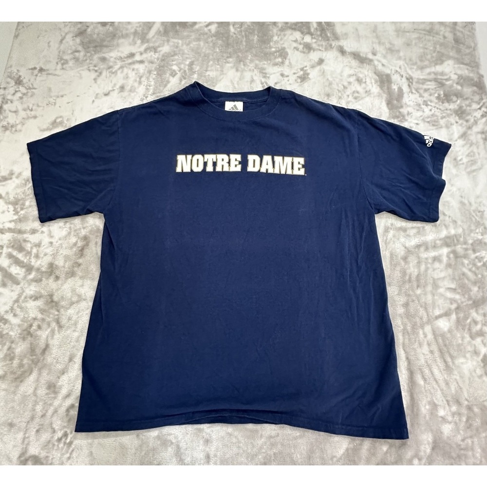 Adidas Notre Dame Football Fighting Irish T-Shirt Mens Size Large Navy Blue EUC